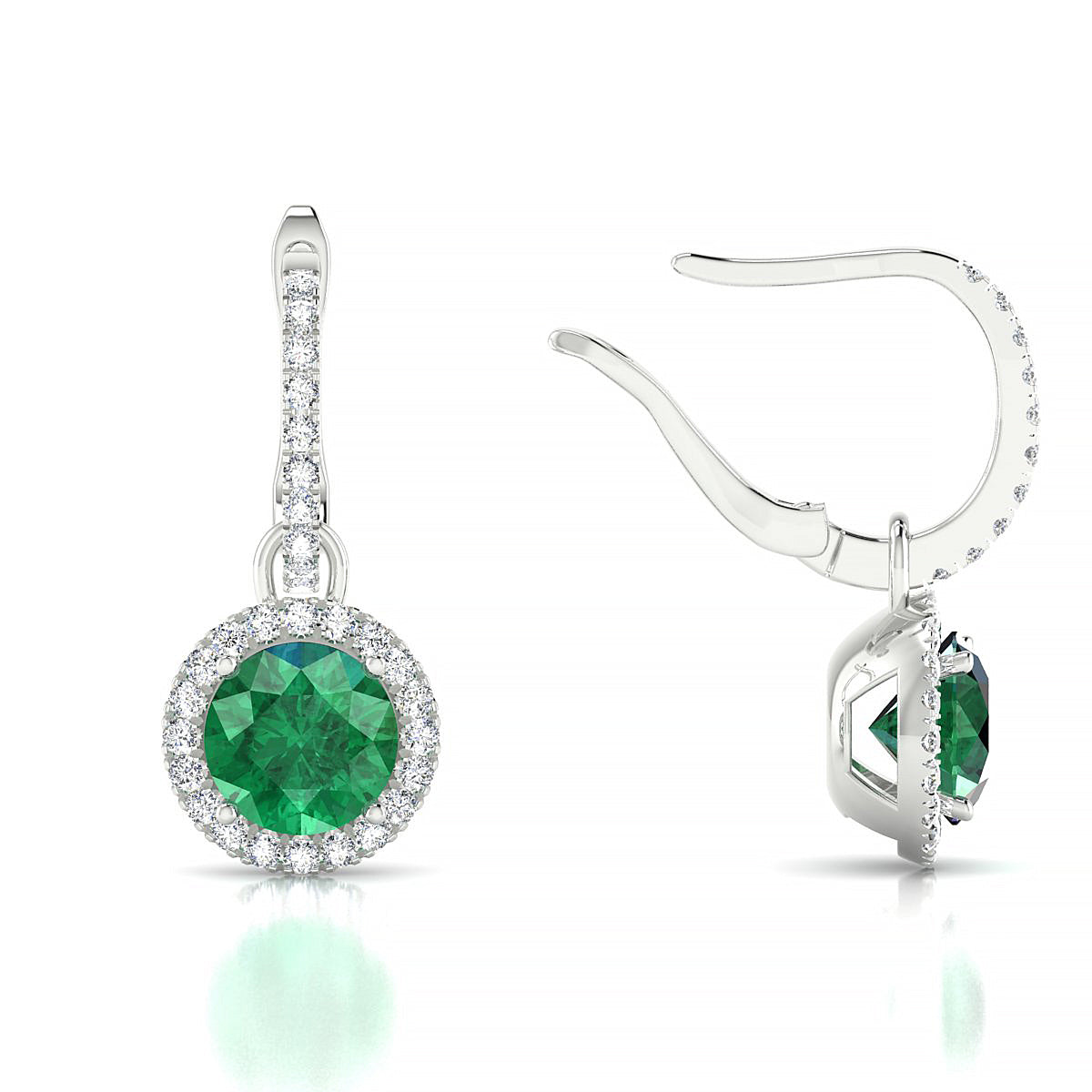 Sunrise | 18k White Gold 6 mm Round Emerald Earrings