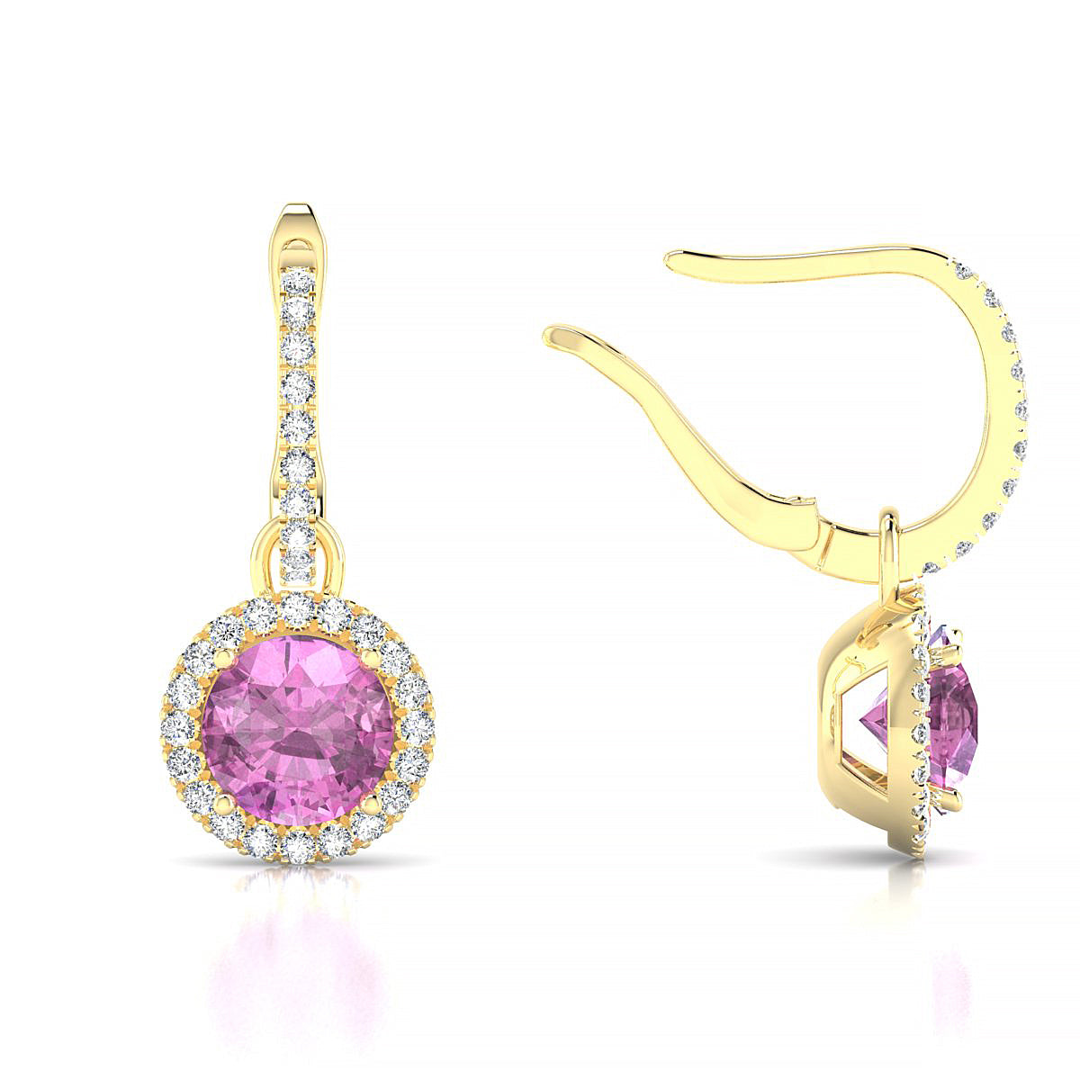 Sunrise | 18k Yellow Gold 6 mm Round Pink Sapphire Earrings