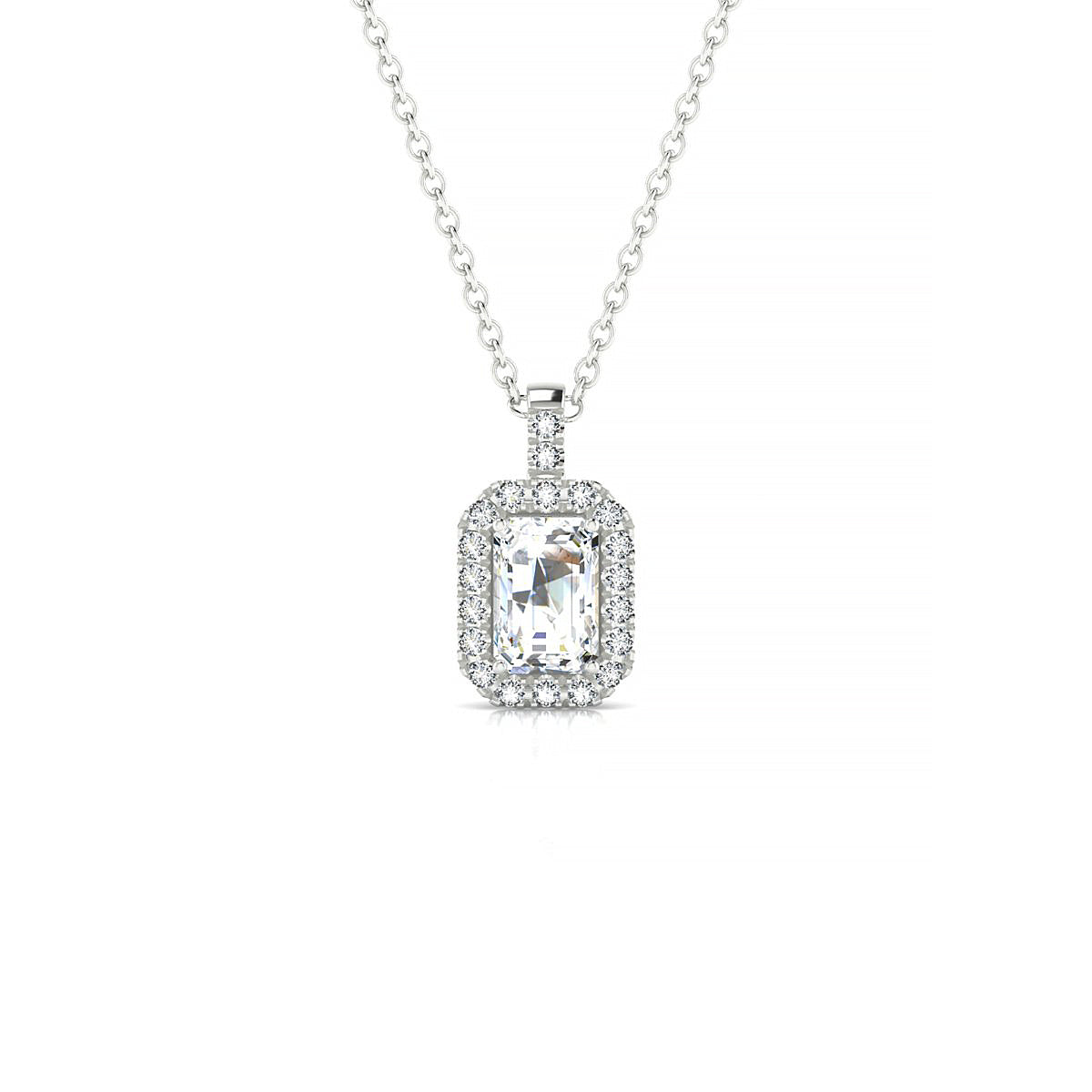 Sunrise | 18k White Gold 6 x 4 mm Emerald Diamond Pendant