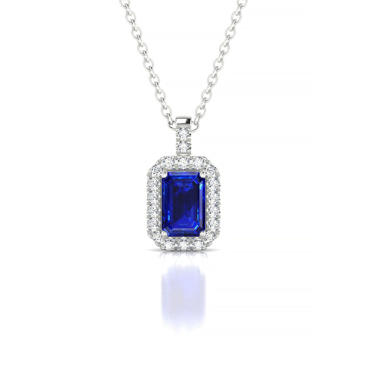 Sunrise | 18k White Gold 6 x 4 mm Emerald Sapphire Pendant