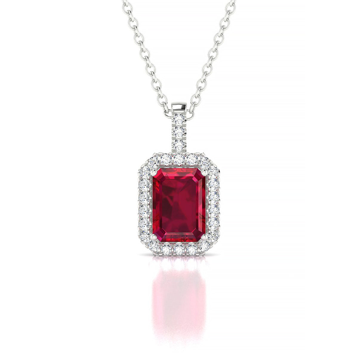 Sunrise | 18k White Gold 7 x 5 mm Emerald Ruby Pendant
