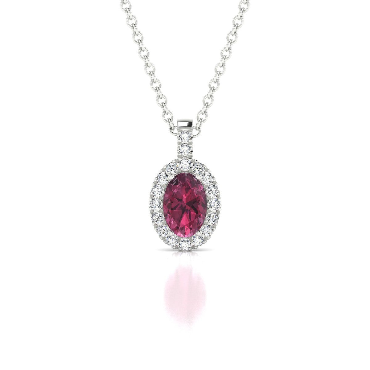 Sunrise | 18k White Gold 6 x 4 mm Oval Rhodolite Pendant