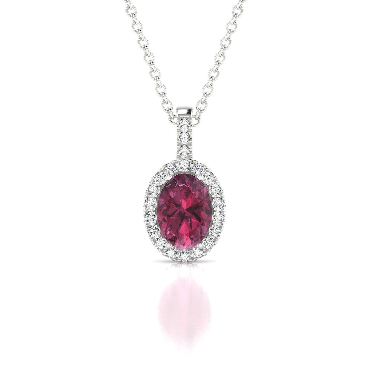 Sunrise | 18k White Gold 7 x 5 mm Oval Rhodolite Pendant