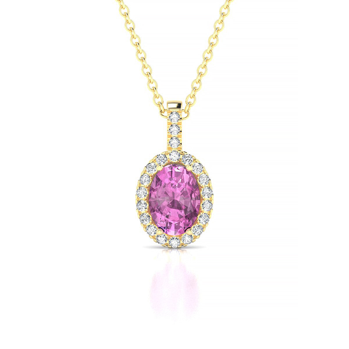 Sunrise | 18k Yellow Gold 7 x 5 mm Oval Pink Sapphire Pendant