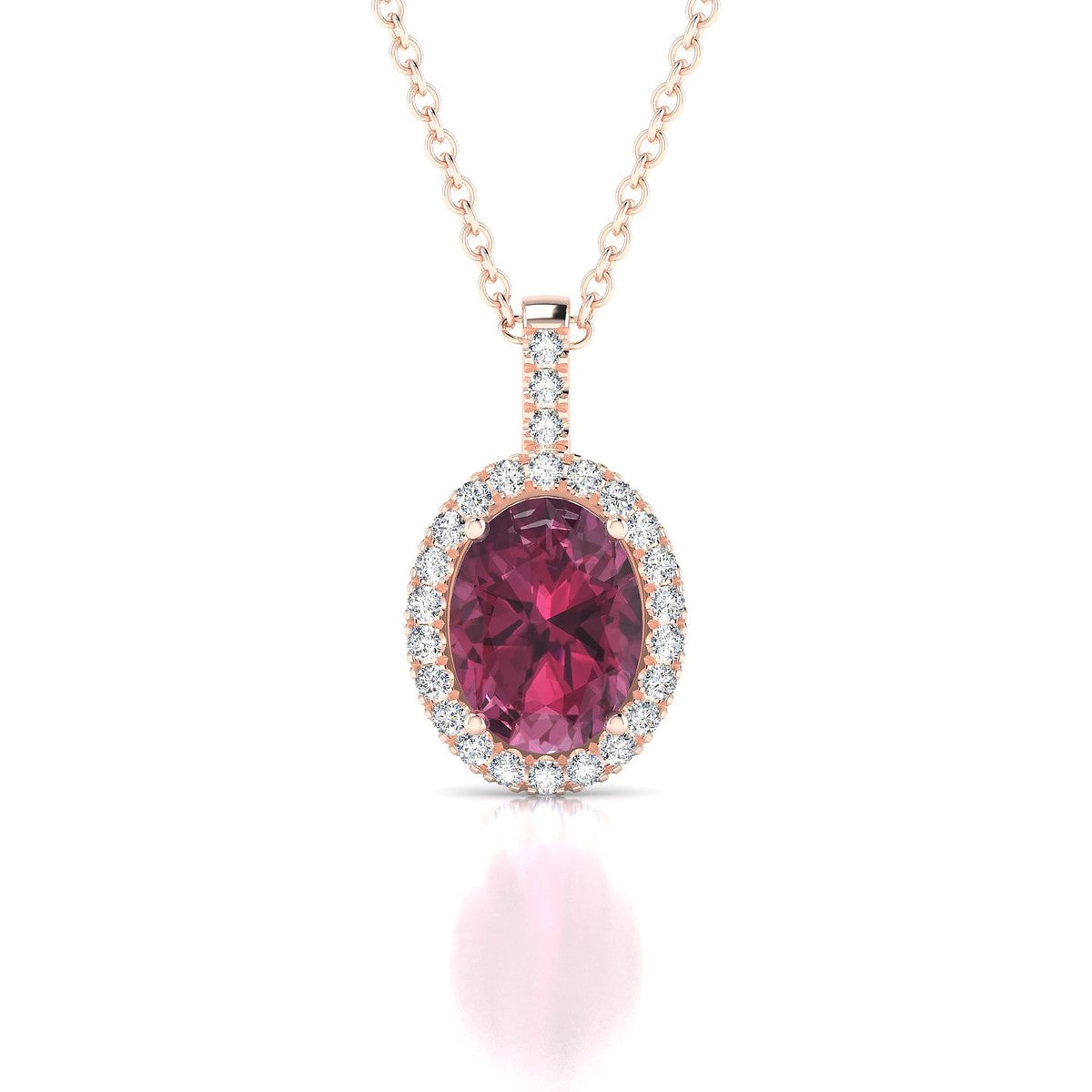 Sunrise | 18k Rose Gold 8 x 6 mm Oval Rhodolite Pendant