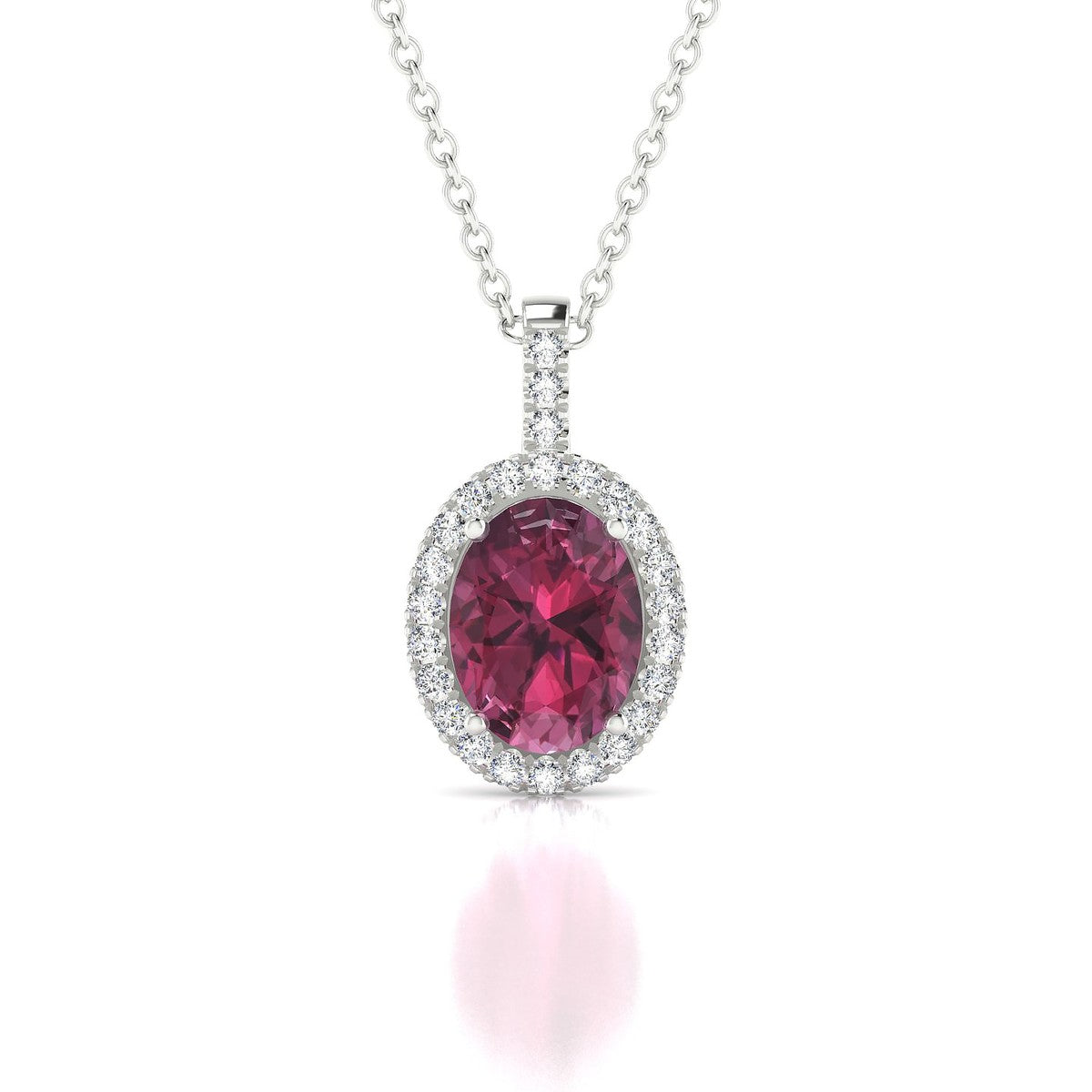 Sunrise | 18k White Gold 8 x 6 mm Oval Rhodolite Pendant
