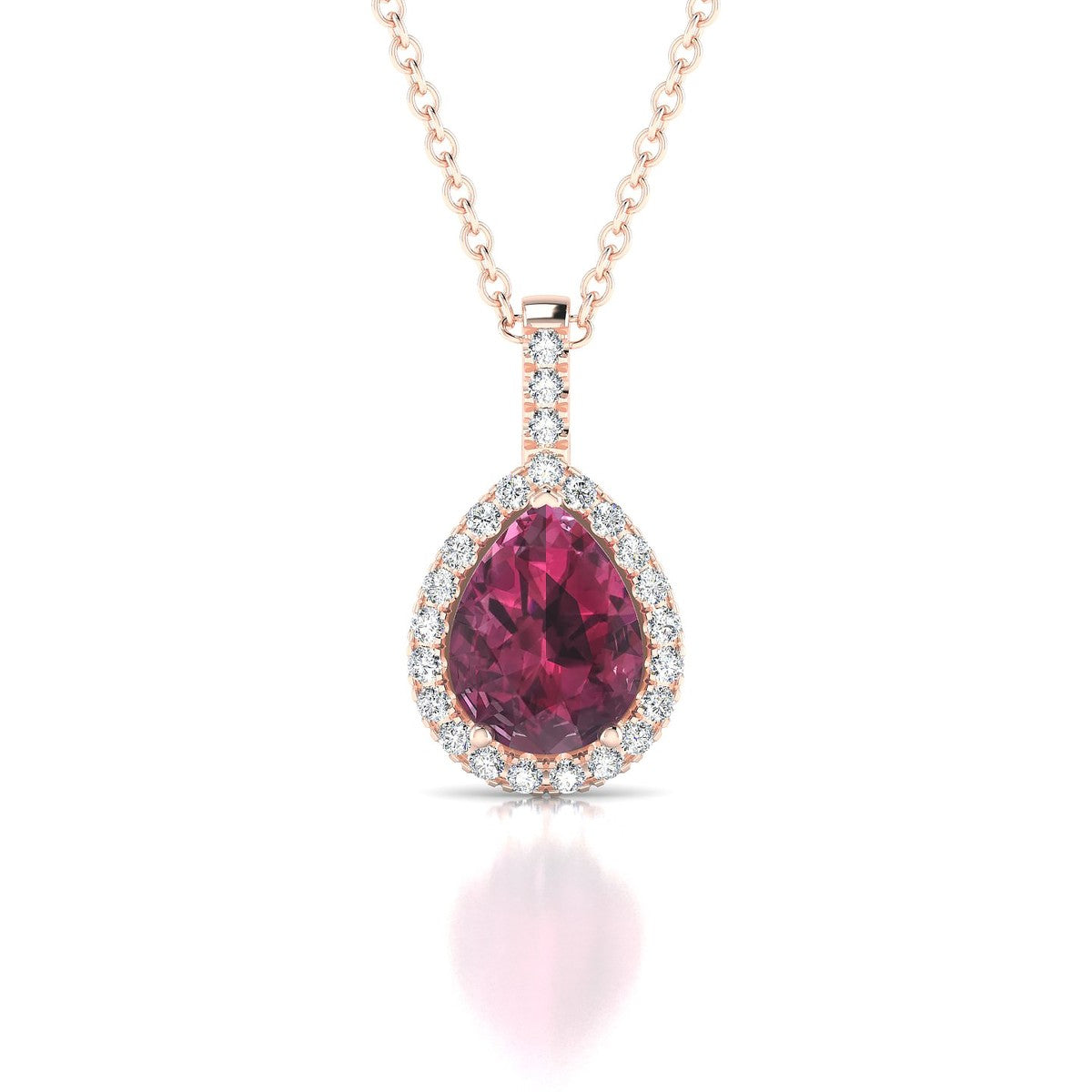 Sunrise | 18k Rose Gold 8 x 6 mm Pear Rhodolite Pendant