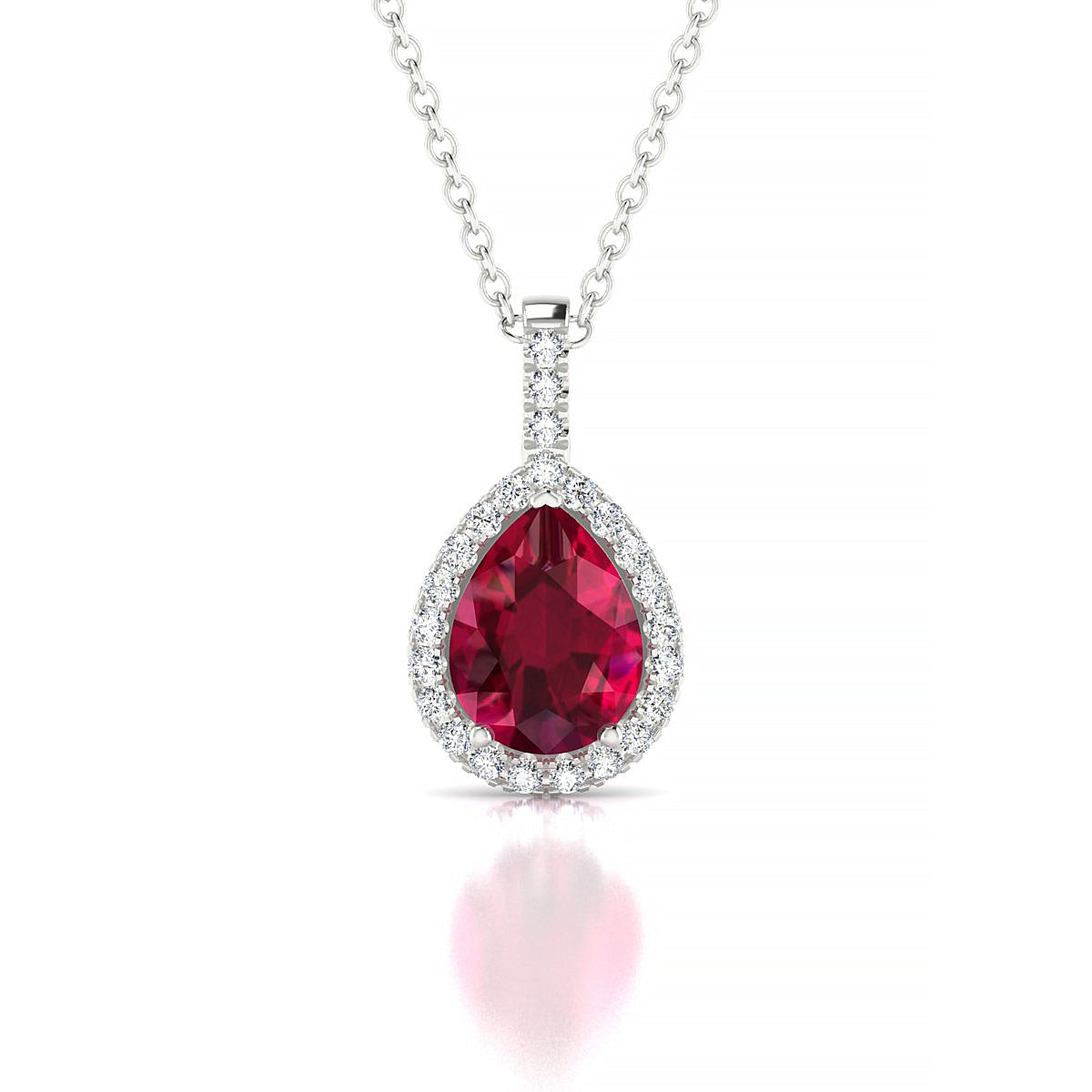 Sunrise | 18k White Gold 8 x 6 mm Pear Ruby Pendant