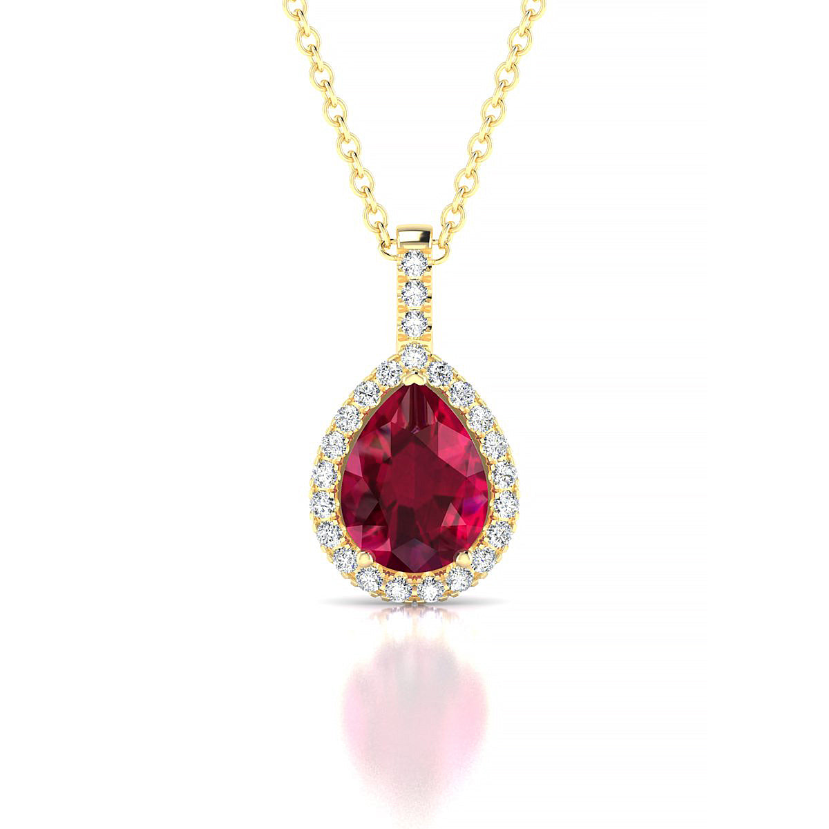 Sunrise | 18k Yellow Gold 8 x 6 mm Pear Ruby Pendant