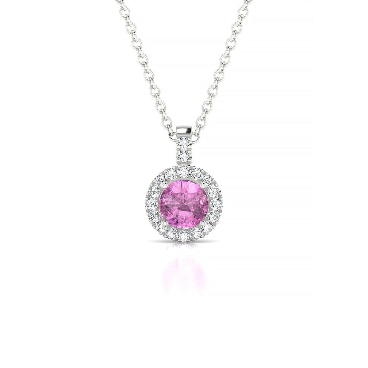 Sunrise | 18k White Gold 4.5 mm Round Pink Sapphire Pendant