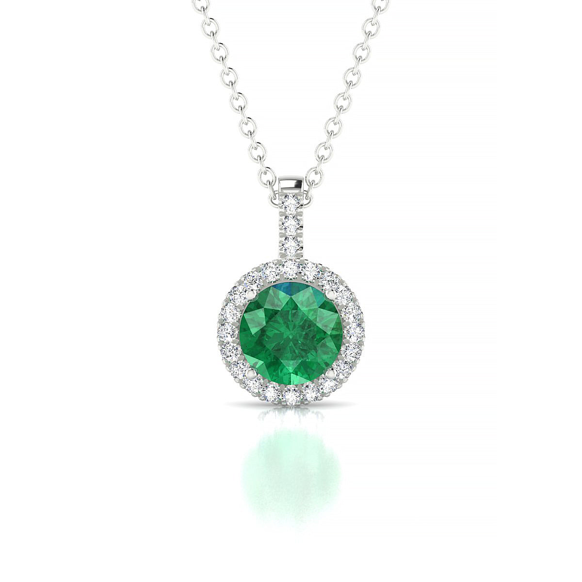 Sunrise | 18k White Gold 6 mm Round Emerald Pendant