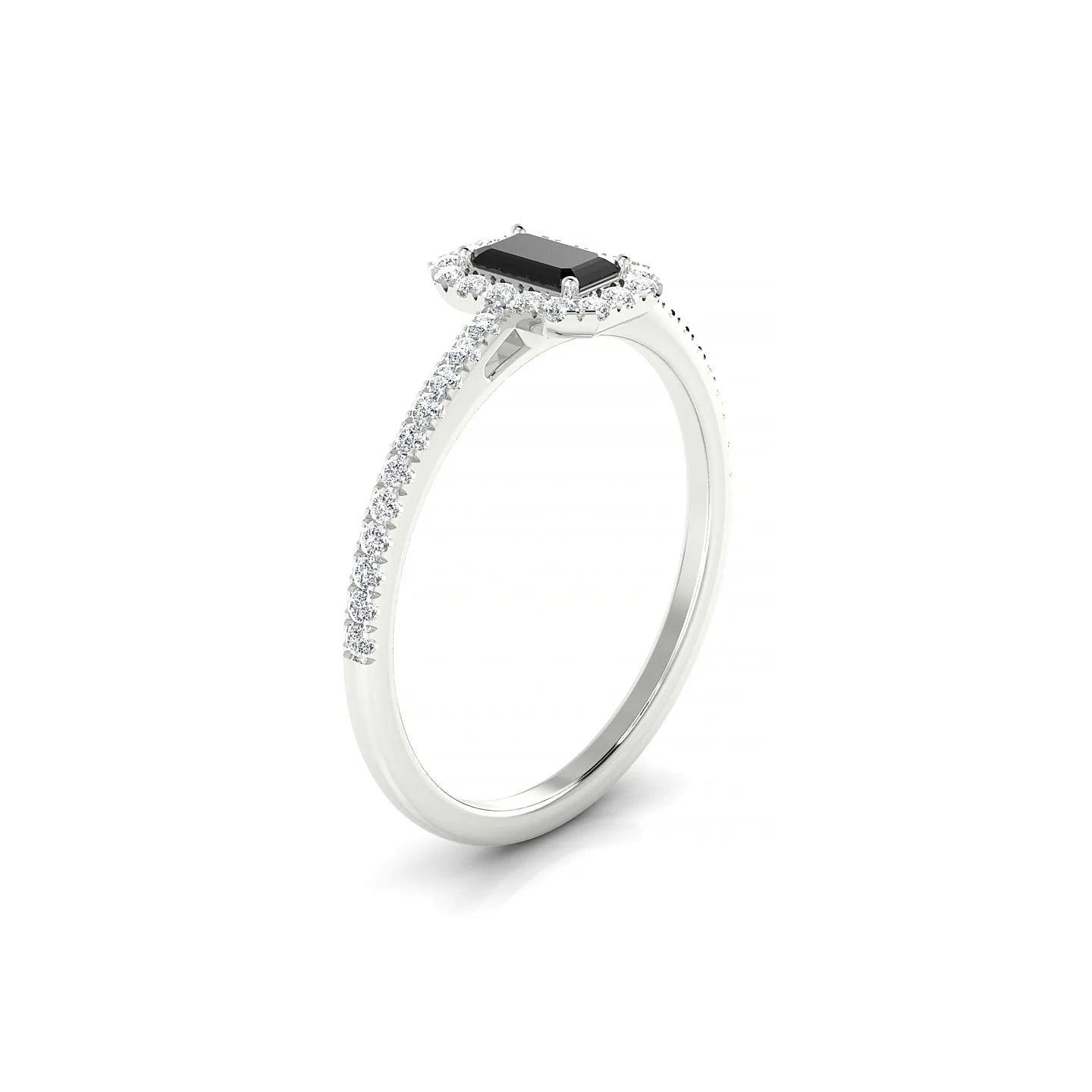 Sunrise | 18k White Gold 5 x 3 mm Emerald Black Diamond Ring