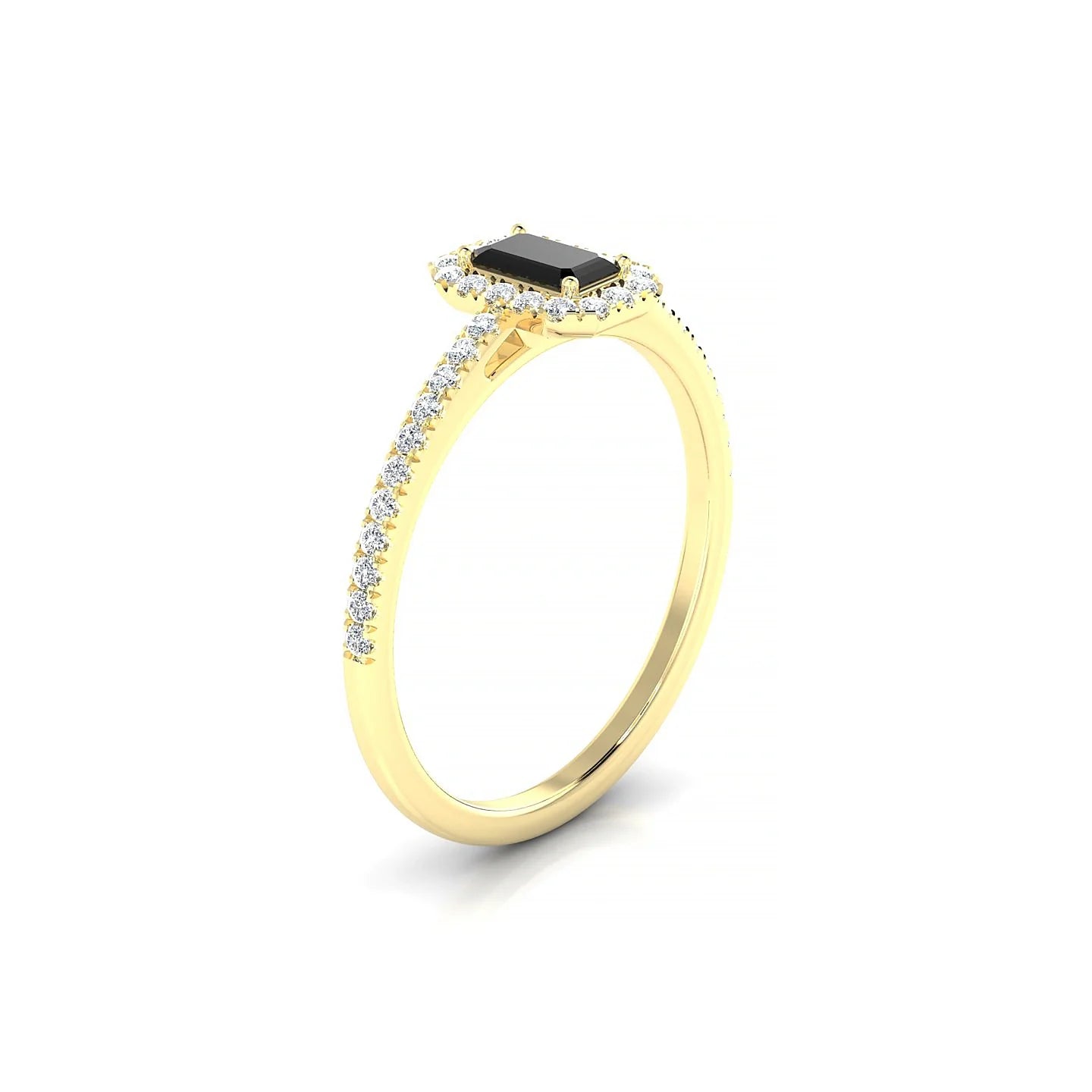Sunrise | 18k Yellow Gold 5 x 3 mm Emerald Black Diamond Ring