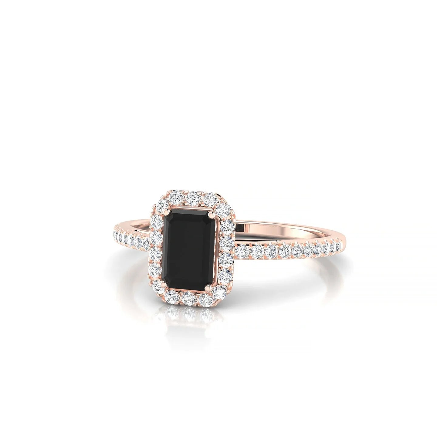 Sunrise | 18k Rose Gold 6 x 4 mm Emerald Black Diamond Ring