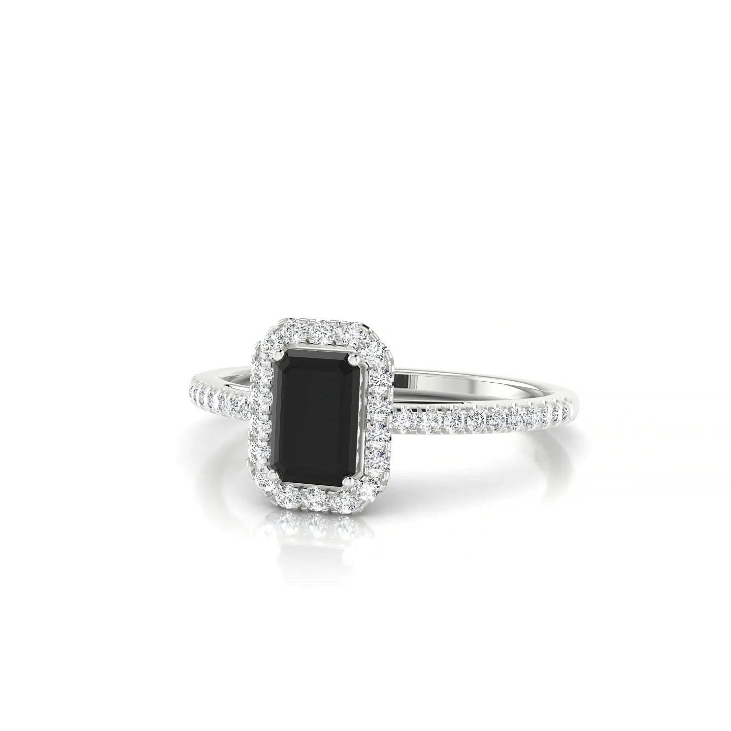 Sunrise | 18k White Gold 6 x 4 mm Emerald Black Diamond Ring