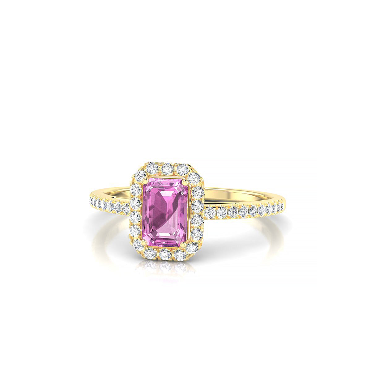Sunrise | 18k Yellow Gold 6 x 4 mm Emerald Pink Sapphire Ring