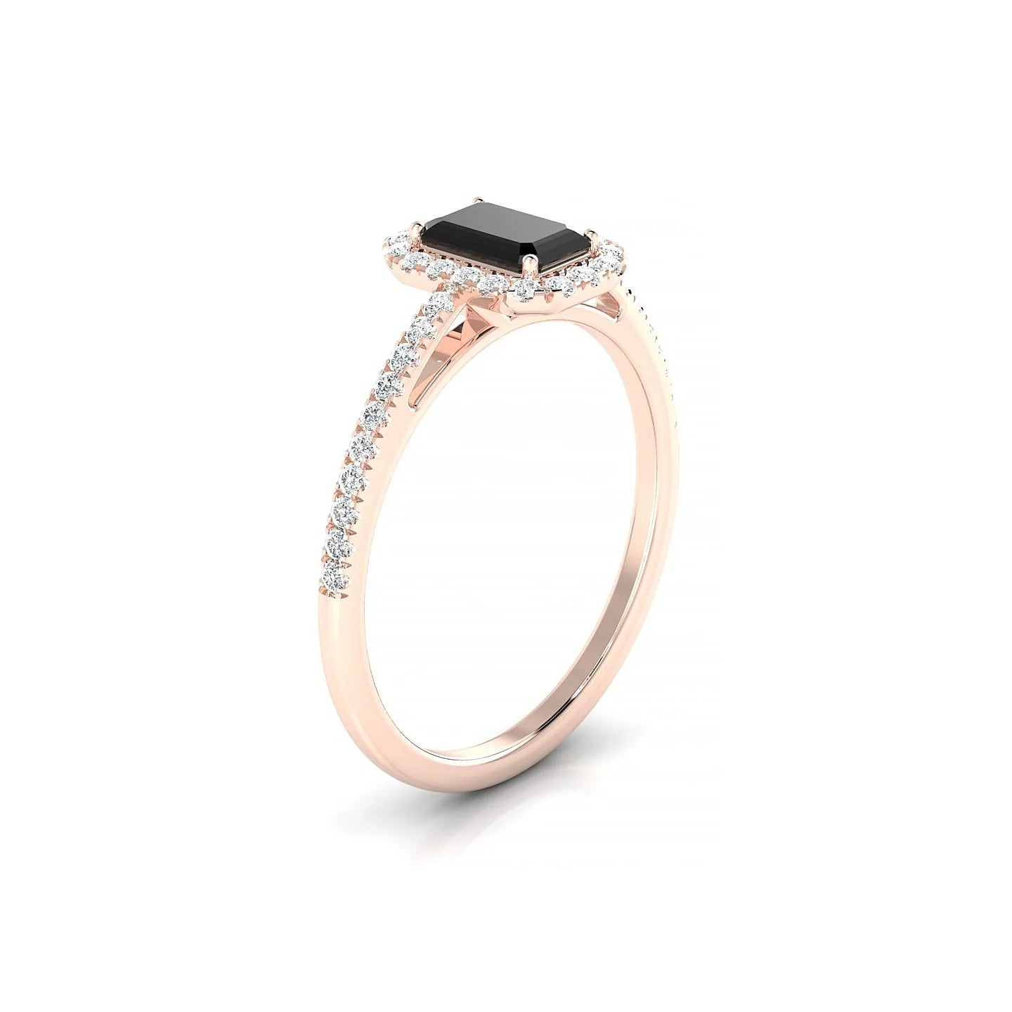 Sunrise | 18k Rose Gold 6 x 4 mm Emerald Black Diamond Ring