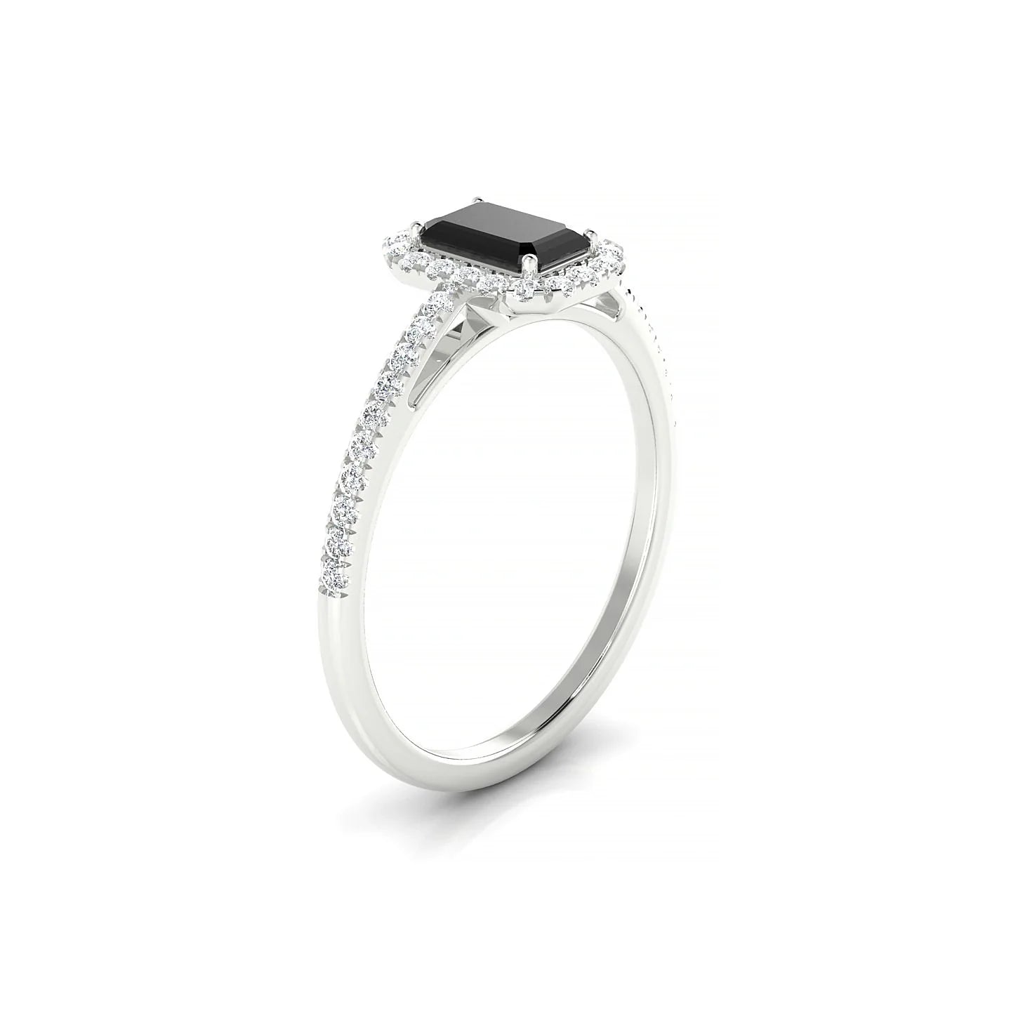 Sunrise | 18k White Gold 6 x 4 mm Emerald Black Diamond Ring