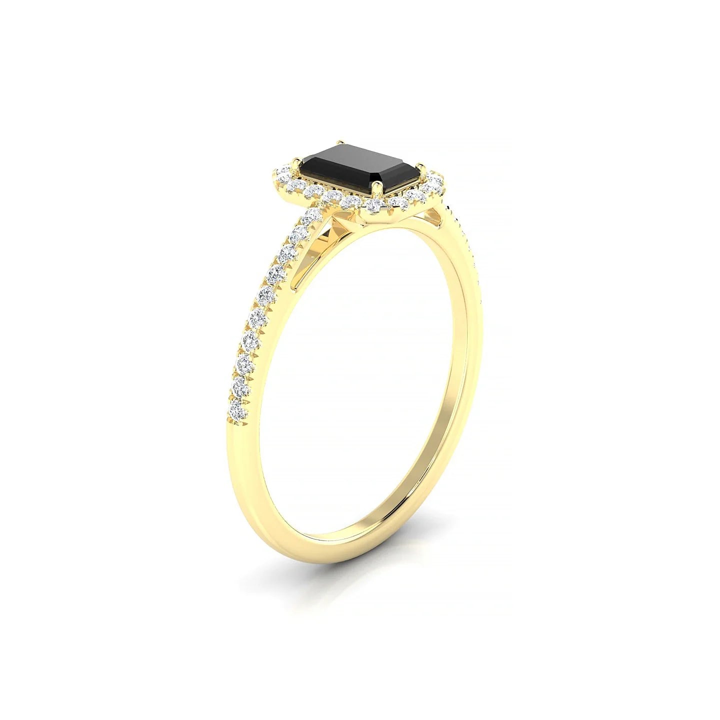 Sunrise | 18k Yellow Gold 6 x 4 mm Emerald Black Diamond Ring