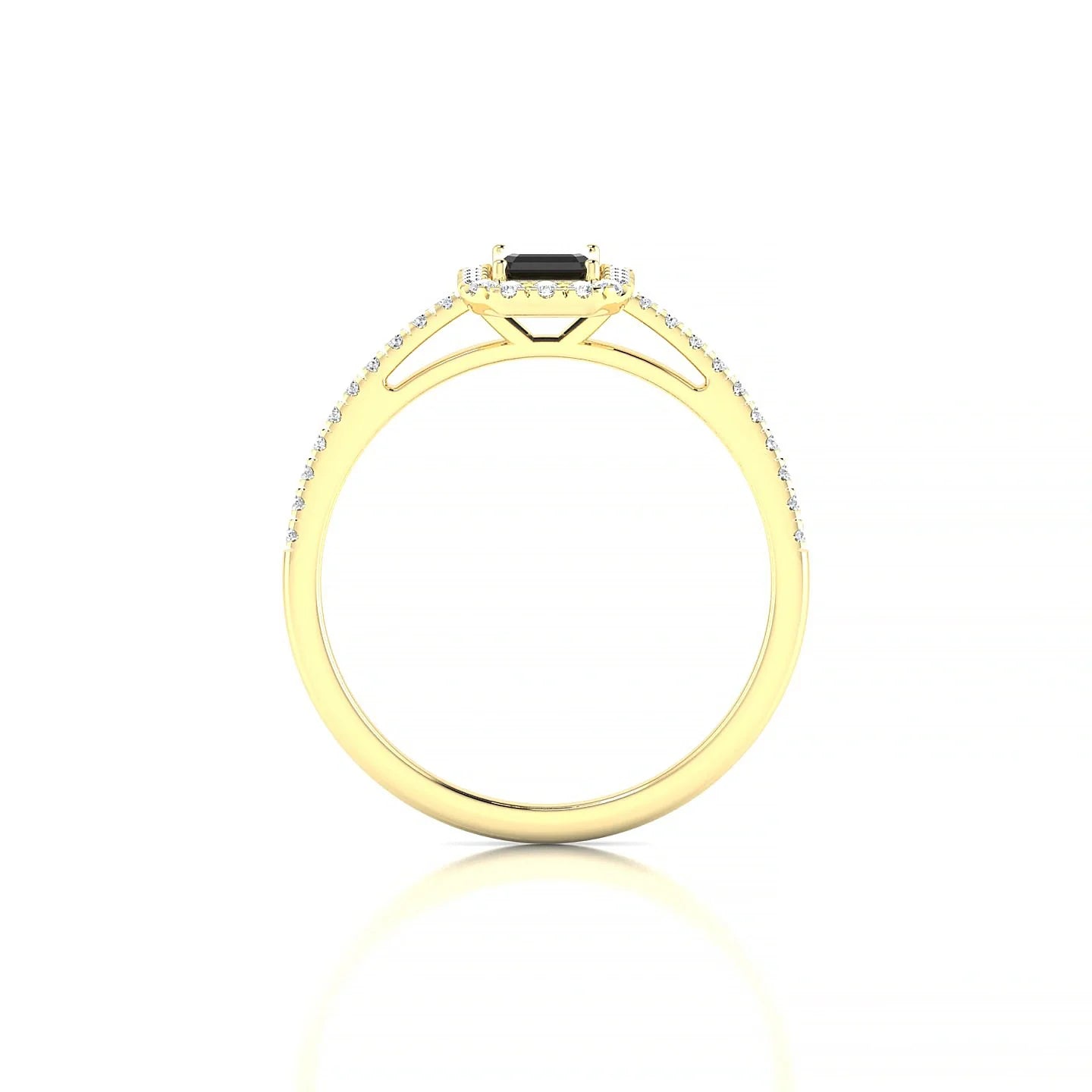 Sunrise | 18k Yellow Gold 6 x 4 mm Emerald Black Diamond Ring