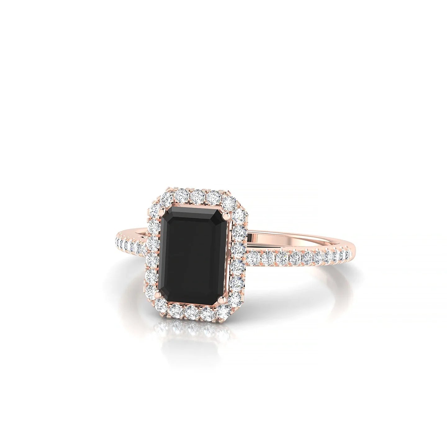 Sunrise | 18k Rose Gold 7 x 5 mm Emerald Black Diamond Ring