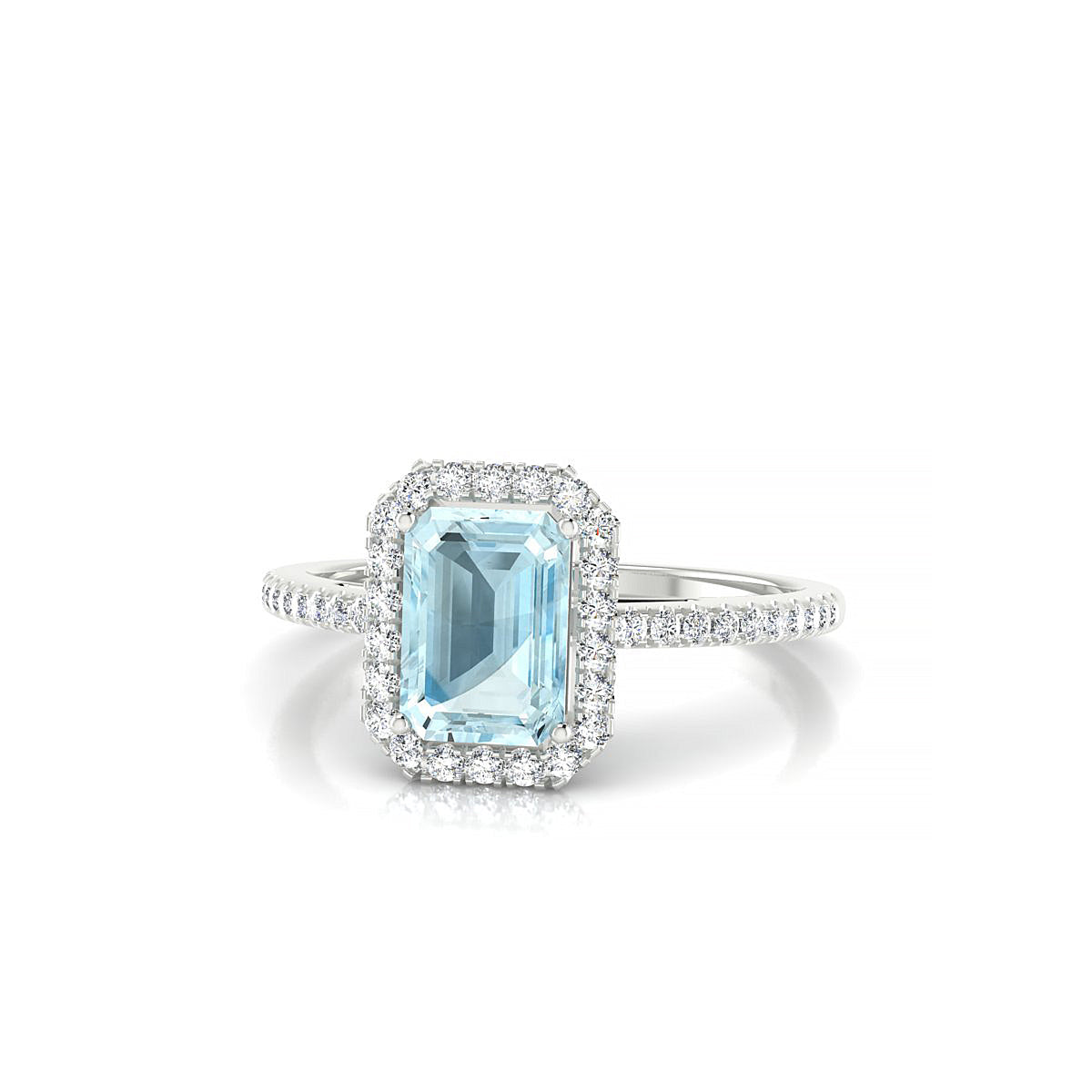 Sunrise | 18k White Gold 7 x 5 mm Emerald Aquamarine Ring