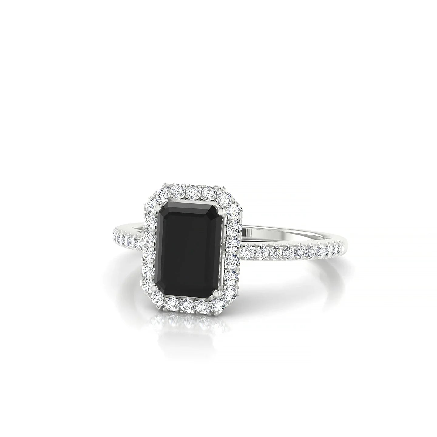 Sunrise | 18k White Gold 7 x 5 mm Emerald Black Diamond Ring