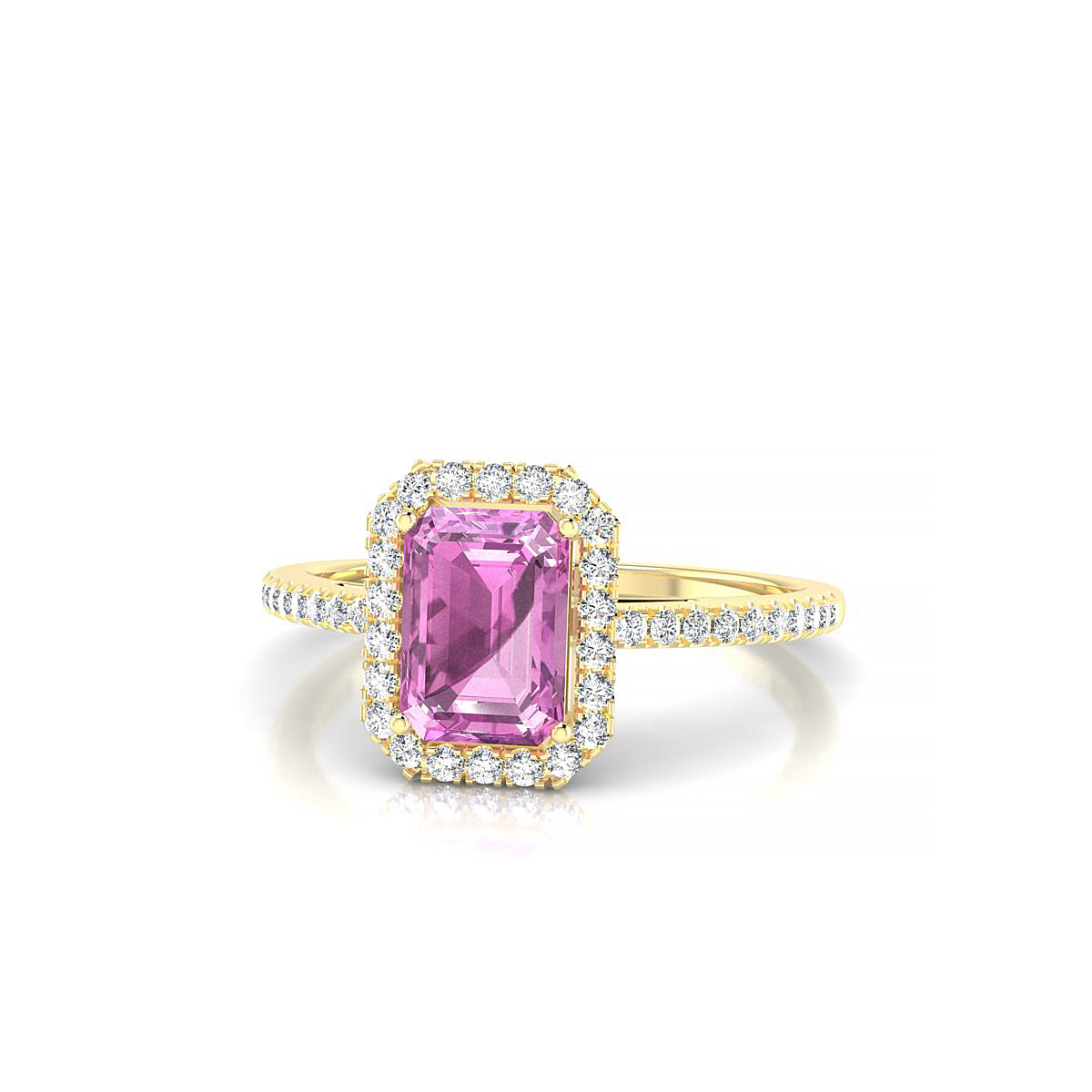 Sunrise | 18k Yellow Gold 7 x 5 mm Emerald Pink Sapphire Ring