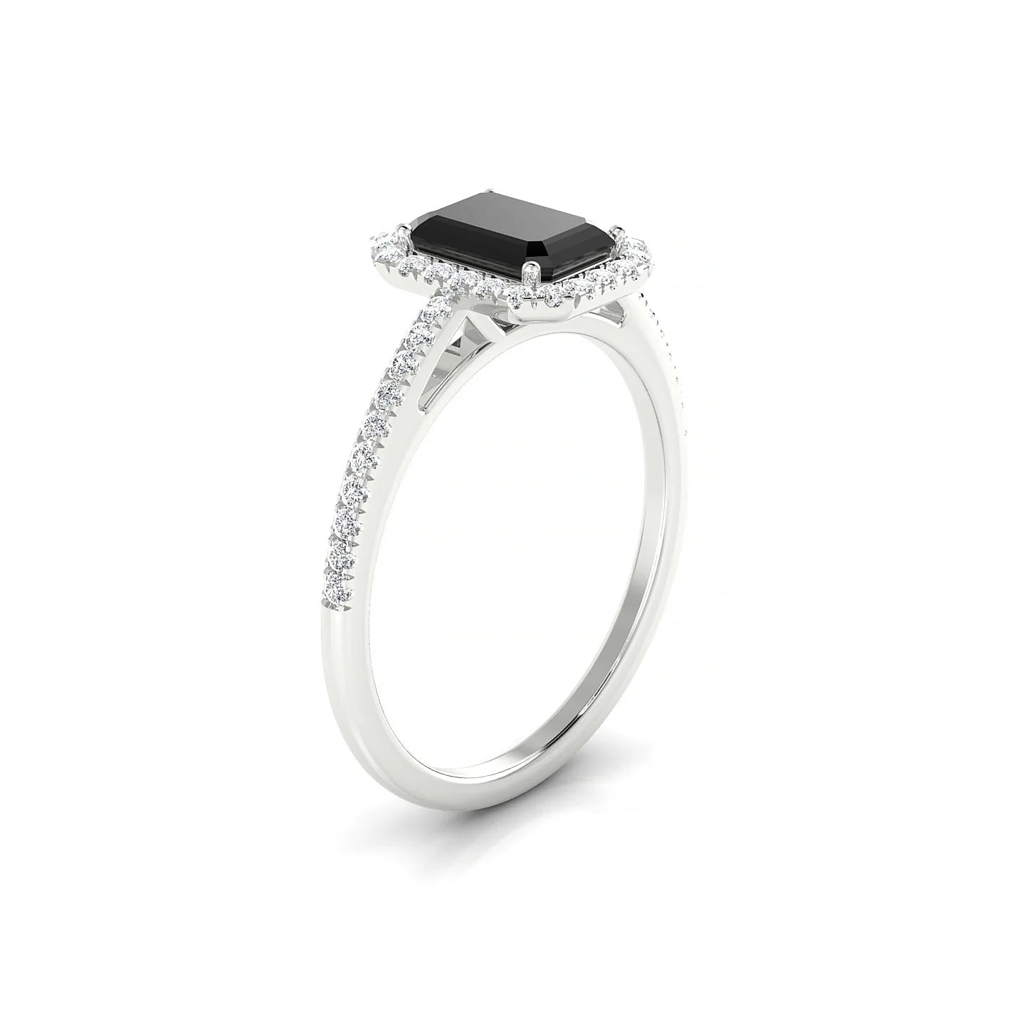 Sunrise | 18k White Gold 7 x 5 mm Emerald Black Diamond Ring