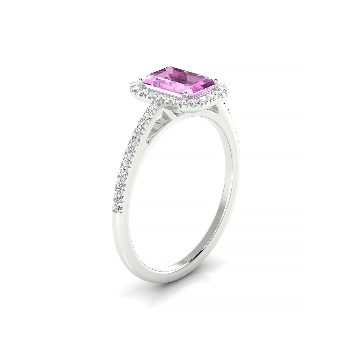 Sunrise | 18k White Gold 7 x 5 mm Emerald Pink Sapphire Ring