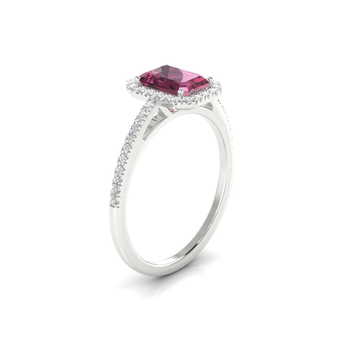 Sunrise | 18k White Gold 7 x 5 mm Emerald Rhodolite Ring