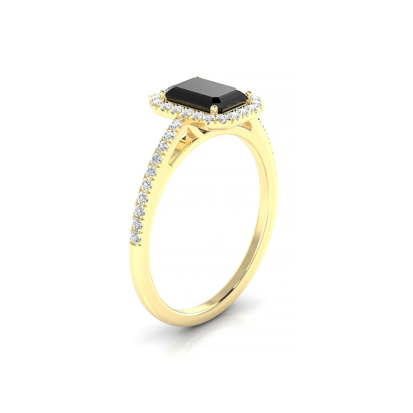 Sunrise | 18k Yellow Gold 7 x 5 mm Emerald Black Diamond Ring
