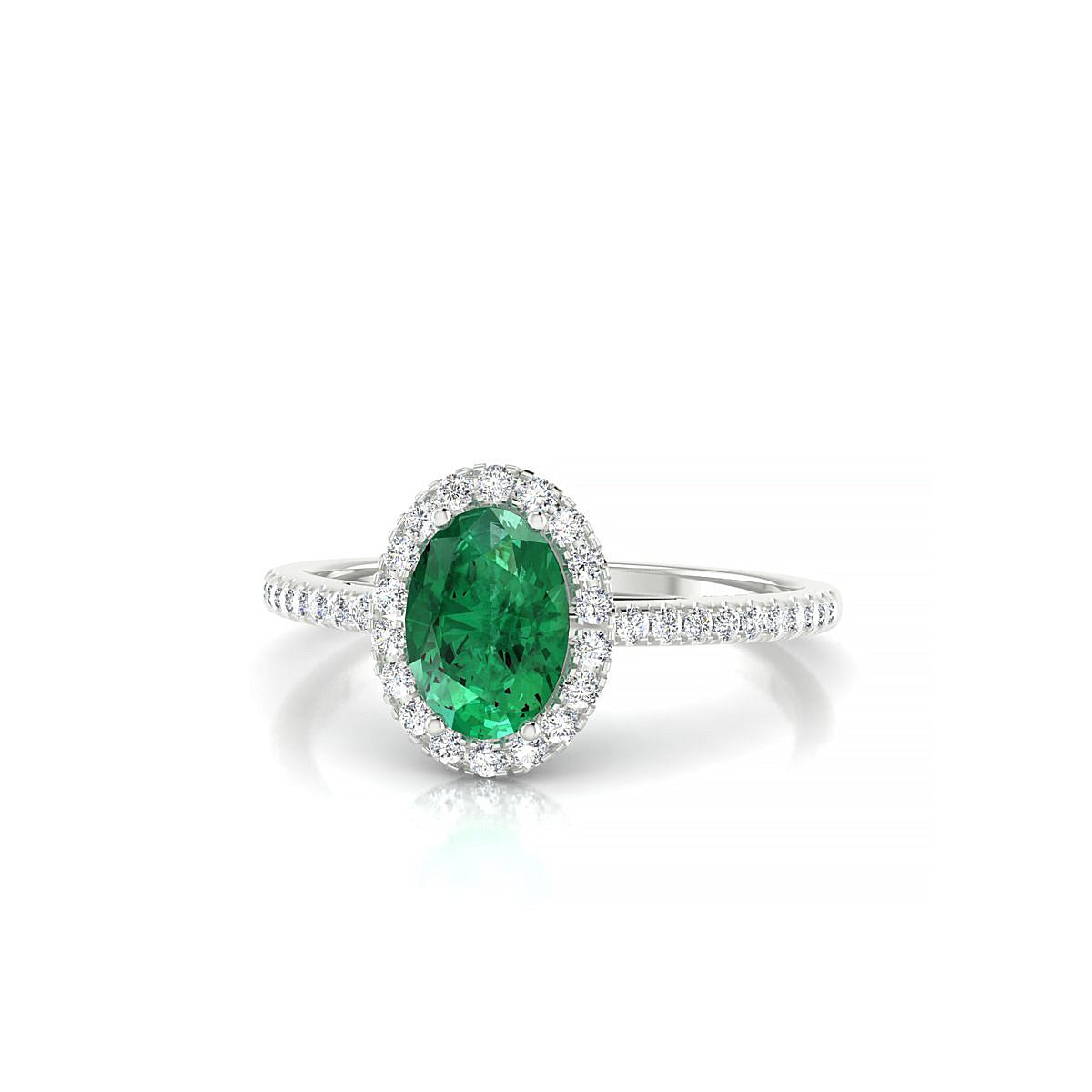 Sunrise | 18k White Gold 7 x 5 mm Oval Emerald Ring