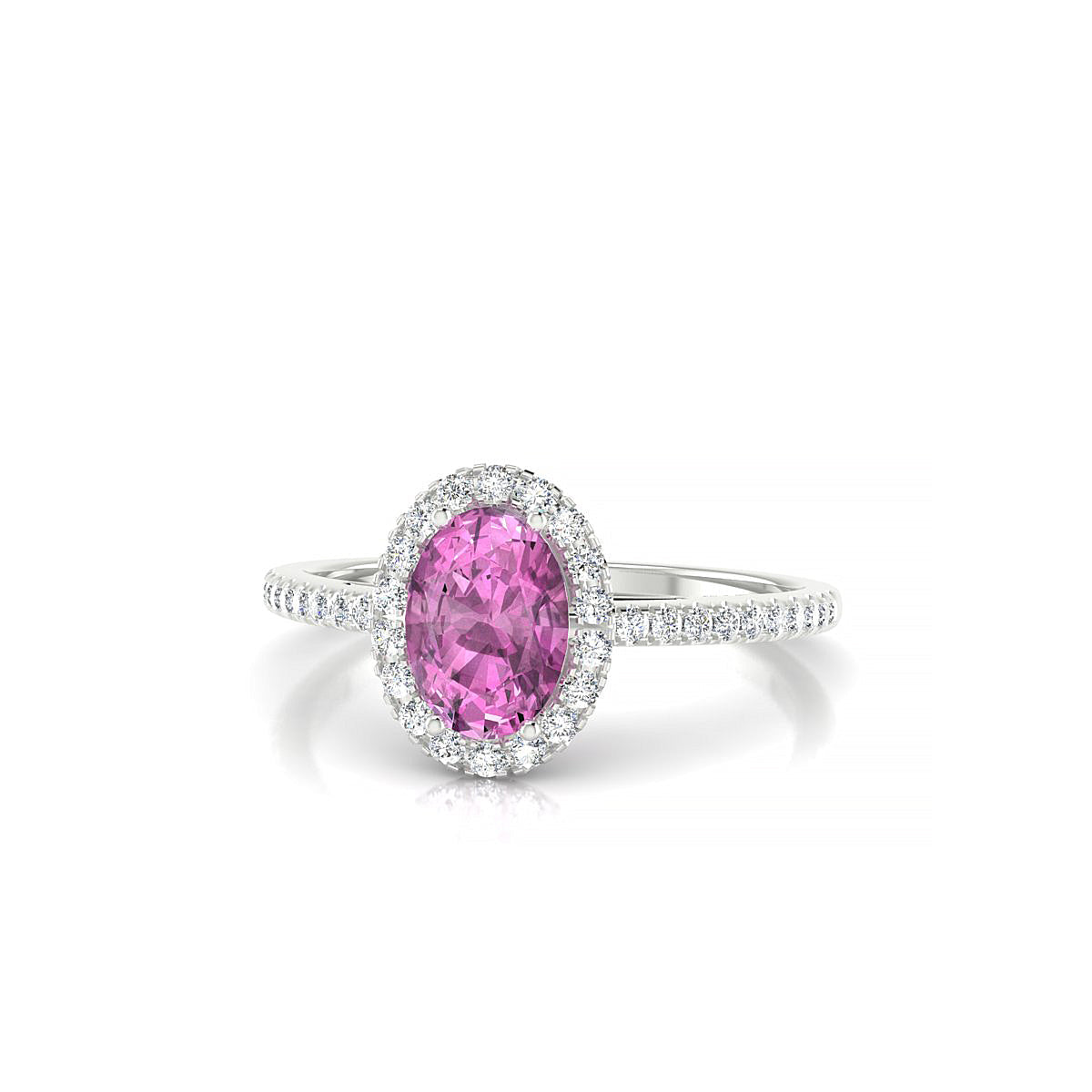 Sunrise | 18k White Gold 7 x 5 mm Oval Pink Sapphire Ring