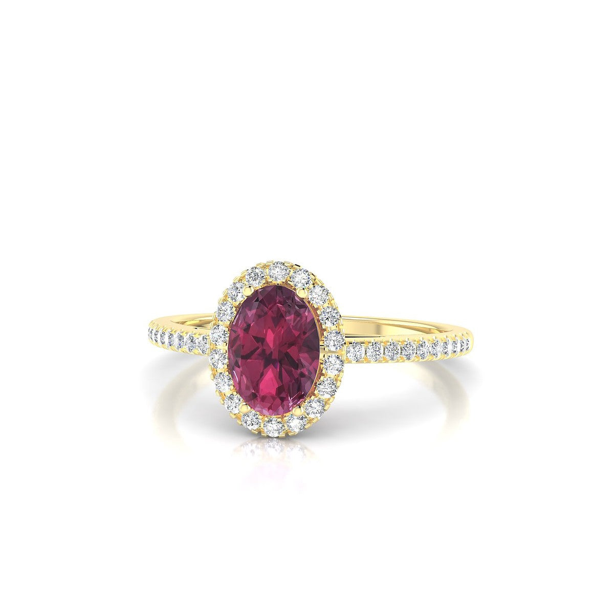 Sunrise | 18k Yellow Gold 7 x 5 mm Oval Rhodolite Ring