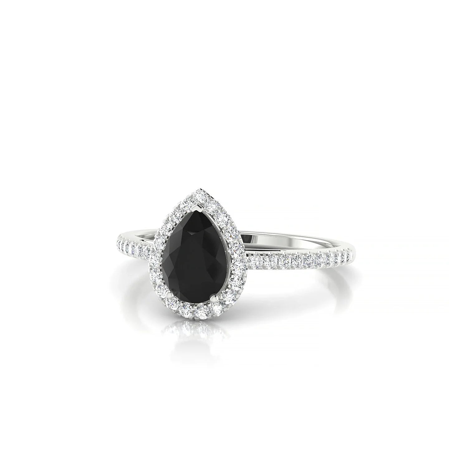 Sunrise | 18k White Gold 7 x 5 mm Pear Black Diamond Ring