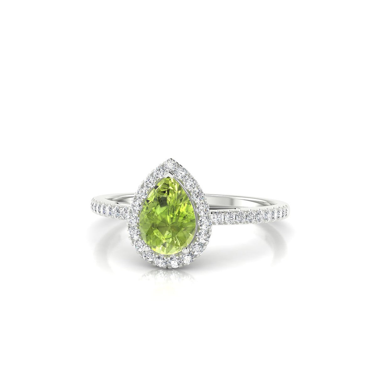 Sunrise | 18k White Gold 7 x 5 mm Pear Peridot Ring