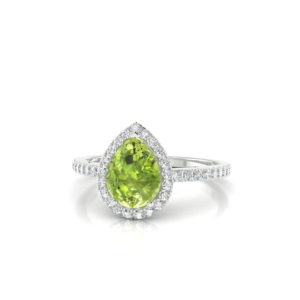 Sunrise | 18k White Gold 8 x 6 mm Pear Peridot Ring
