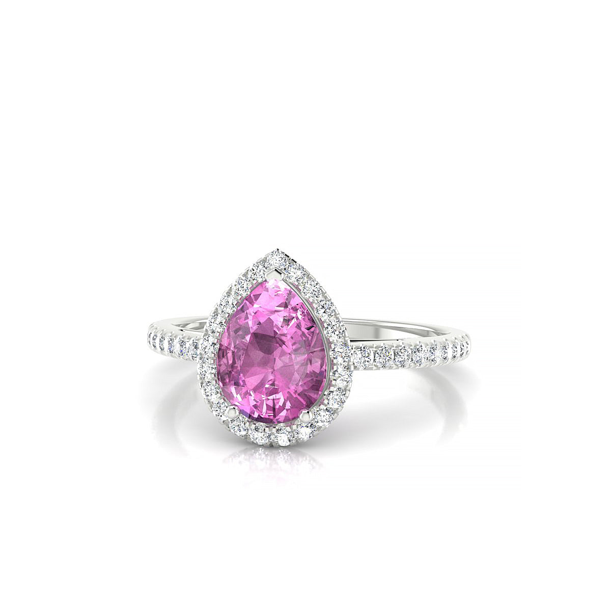 Sunrise | 18k White Gold 8 x 6 mm Pear Pink Sapphire Ring