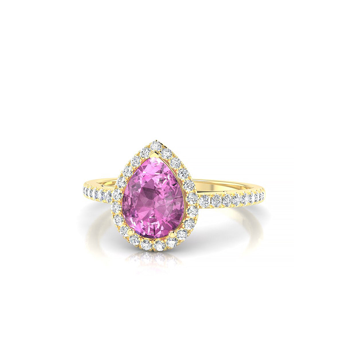 Sunrise | 18k Yellow Gold 8 x 6 mm Pear Pink Sapphire Ring