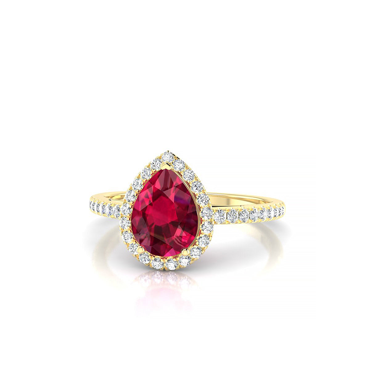 Sunrise | 18k Yellow Gold 8 x 6 mm Pear Ruby Ring