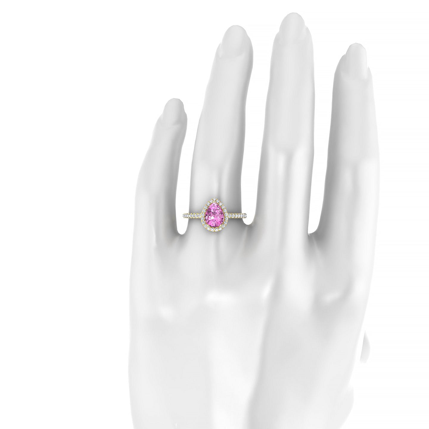 Sunrise | 18k Yellow Gold 8 x 6 mm Pear Pink Sapphire Ring