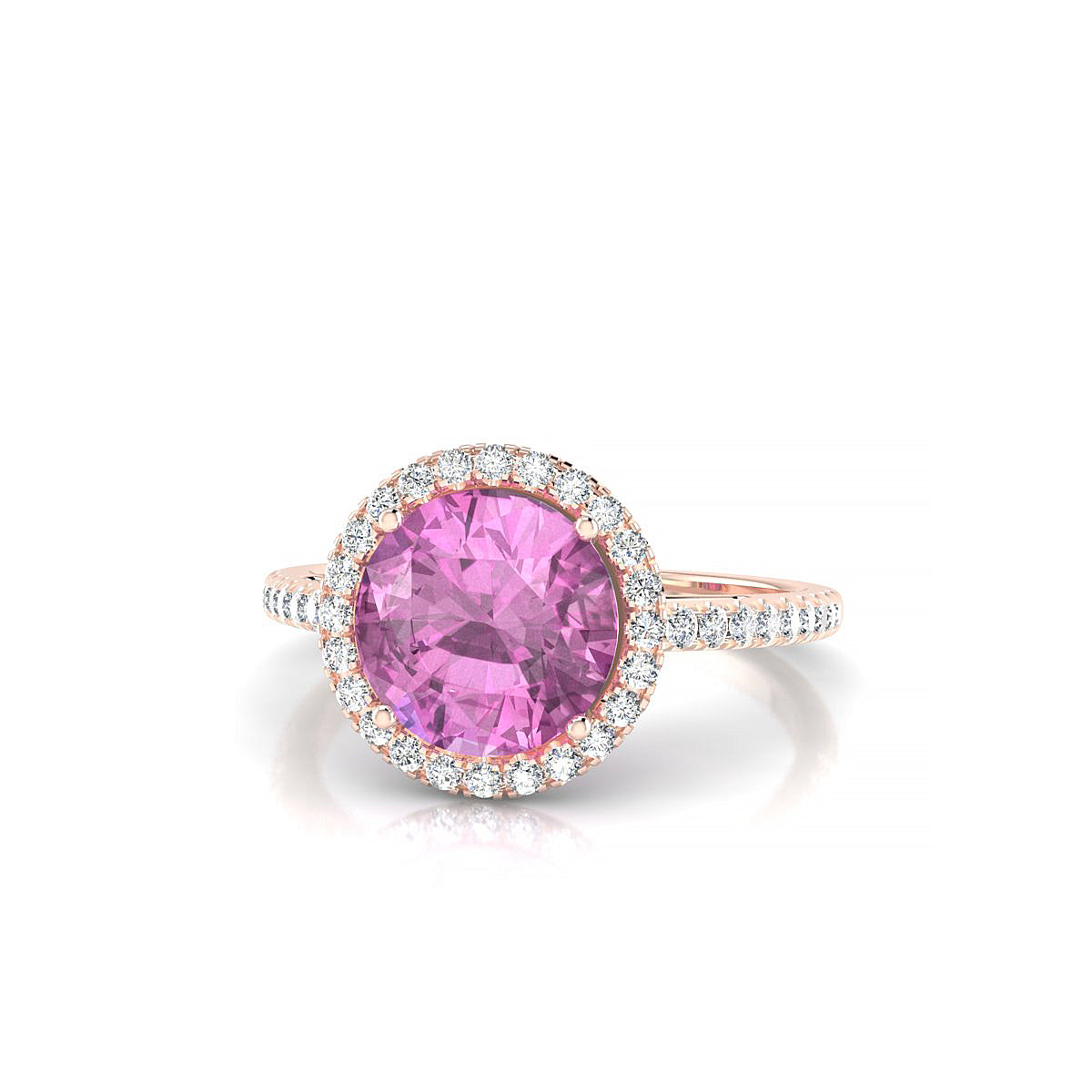 Sunrise | 18k Rose Gold 8 mm Round Pink Sapphire Ring