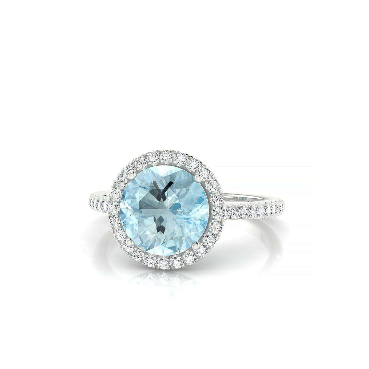 Sunrise | 18k White Gold 8 mm Round Aquamarine Ring