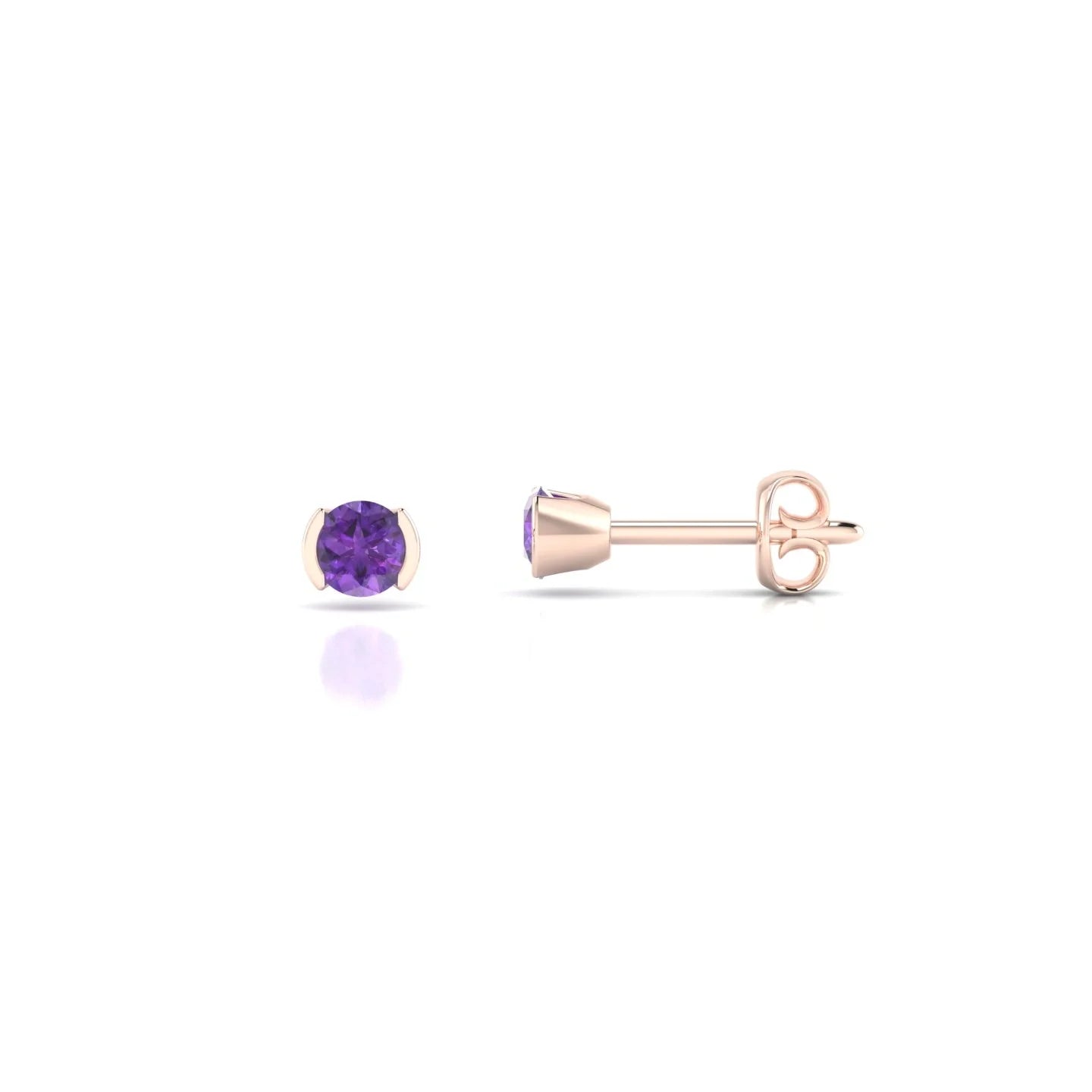 Suspense | 18k Rose Gold 3 mm Round Amethyst Earrings