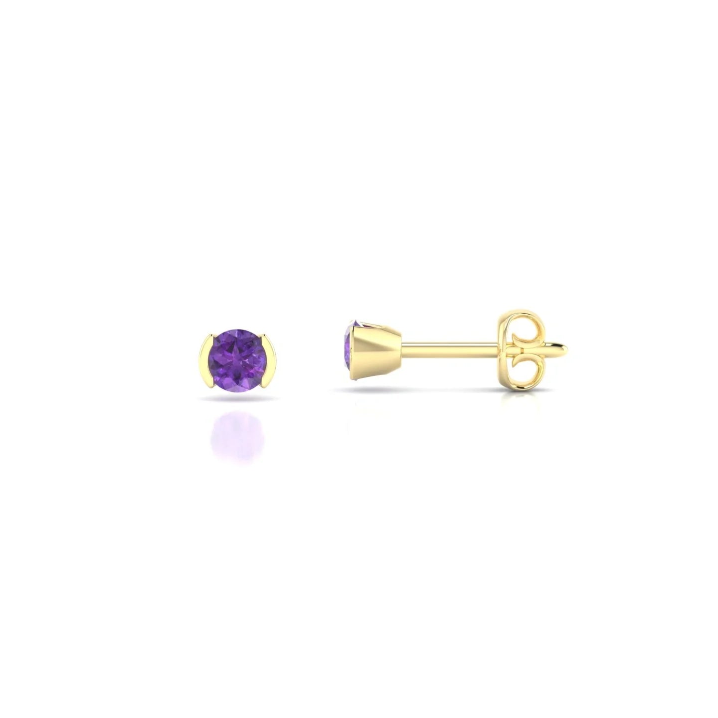 Suspense | 18k Yellow Gold 3 mm Round Amethyst Earrings