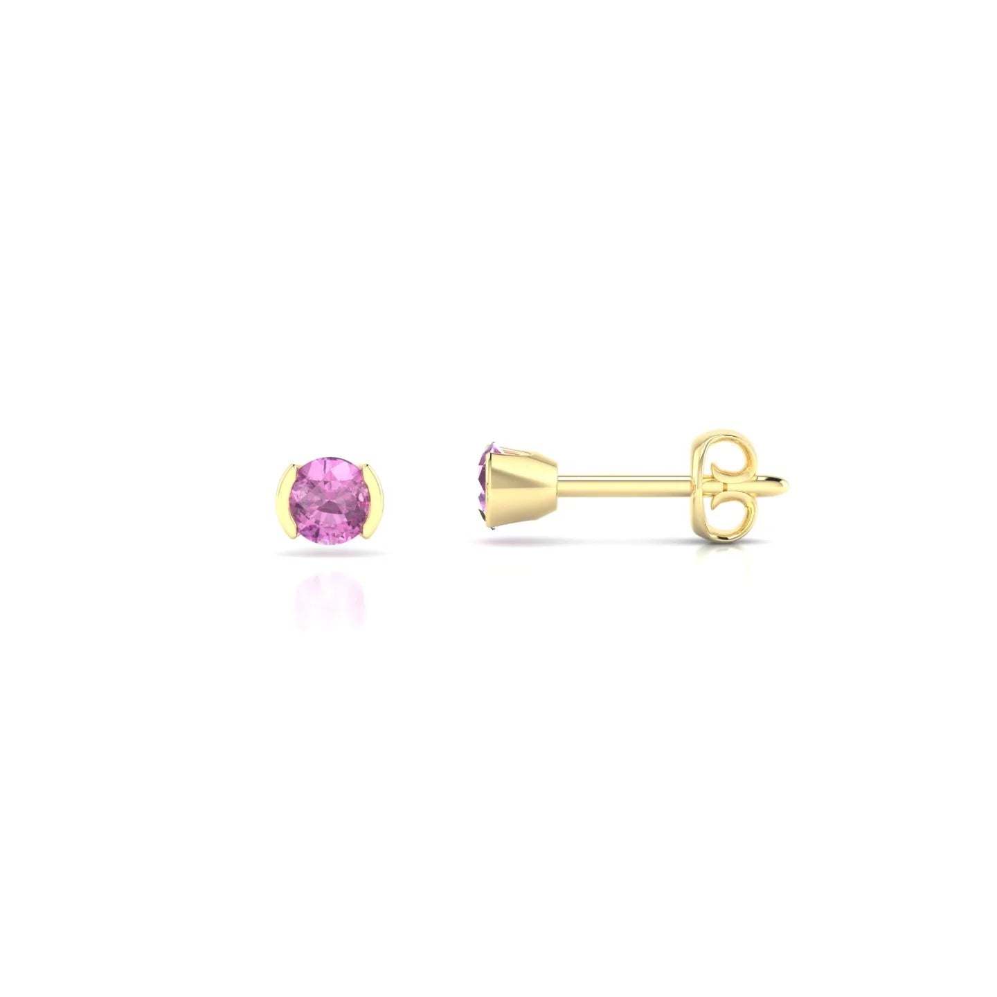 Suspense | 18k Yellow Gold 3 mm Round Pink Sapphire Earrings