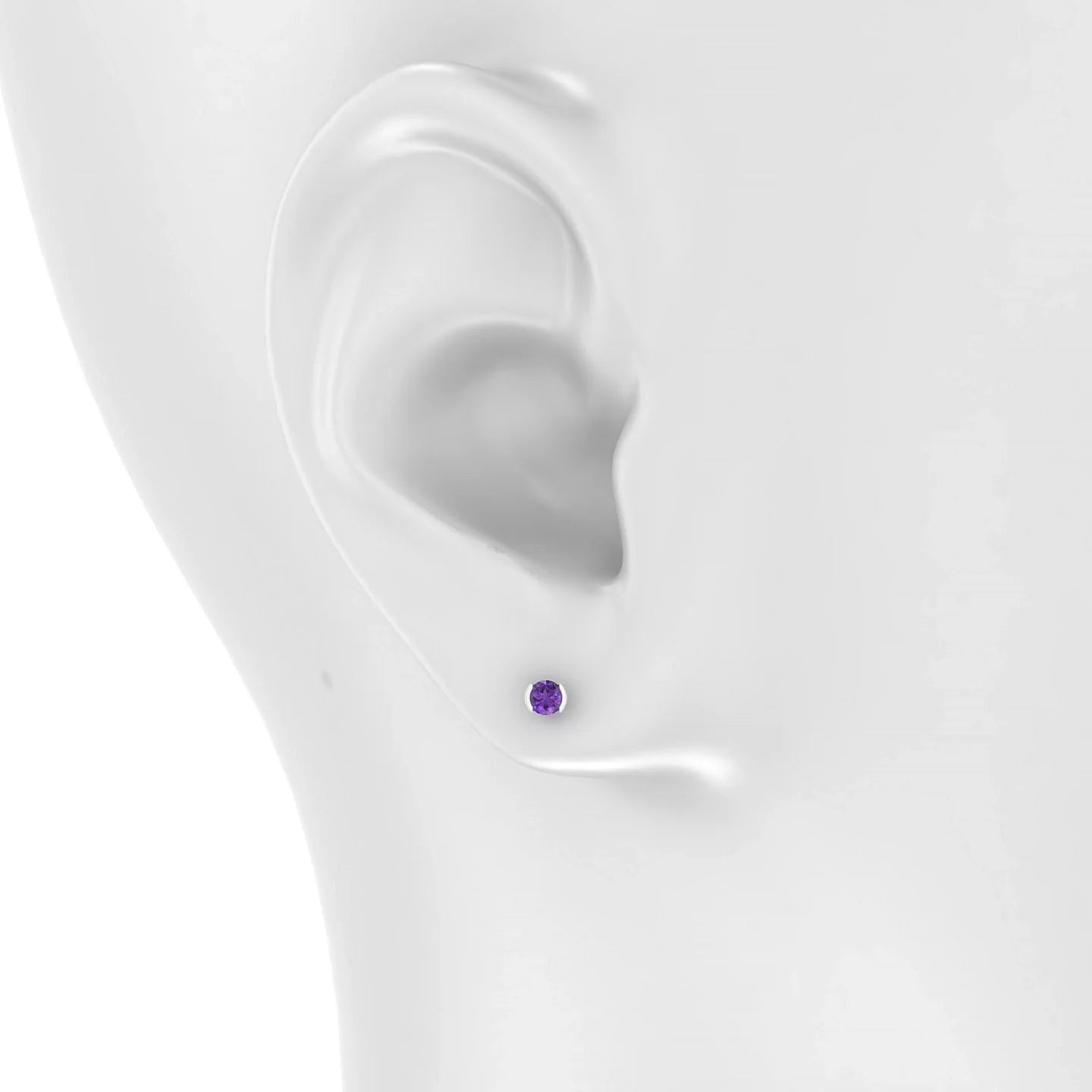 Suspense | 18k White Gold 3 mm Round Amethyst Earrings