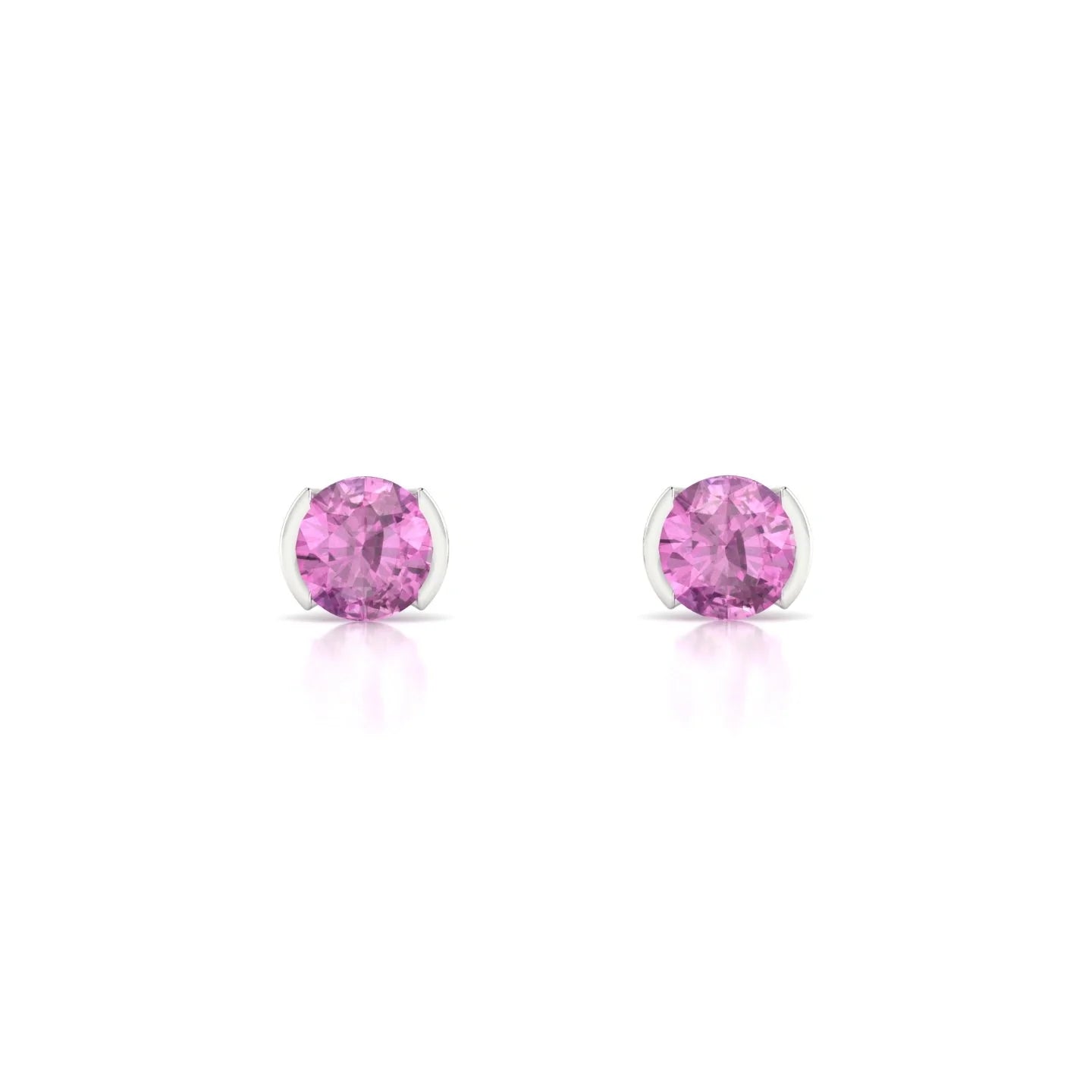 Suspense | 18k White Gold 4.5 mm Round Pink Sapphire Earrings