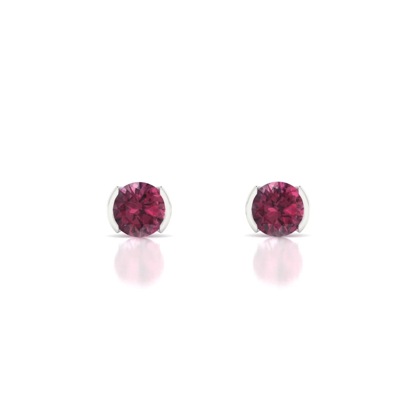 Suspense | 18k White Gold 4.5 mm Round Rhodolite Earrings